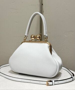 White Premium Pebble Leather Handmade Kisslock Frame Bag, Crossbody